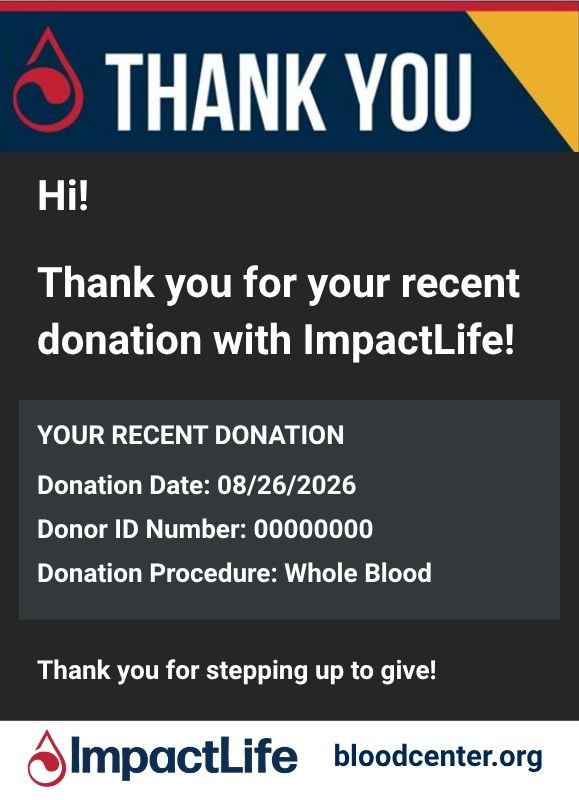 Example of a post-donation thank-you message