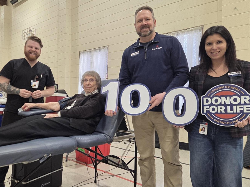 From left to right: Jake Hicks (Supervisor, Donor Services), Nadene Roberts, Matt Hibbard (Manager, Donor Services, Cedar Rapids & Iowa City), Skye Kelley (Senior Account Manager)
