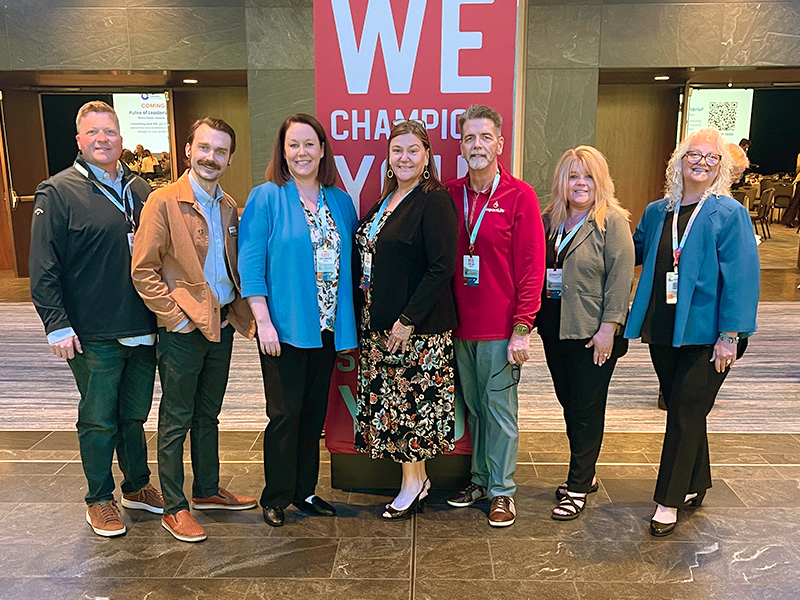 From left: Stephen Gates (Director, Blood Drive Partnerships); Alex Burkamper (Community Development Advocate); Katie Marchik (Chief Operating Officer); Tara Matheson (Director, Donor Recruitment & Engagement); Pete Lux (Director, Integrative Clinical Services & Apheresis Collections); Jennifer Pender (Director, Donor Services); and Lisa Bender (Director, Donor Services) in Minneapolis this week for the ADRP 2026 Annual Conference.