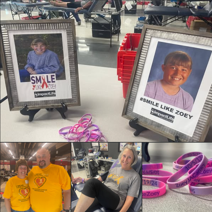 Collage of photos from Smile Like Zoey Blood Drives