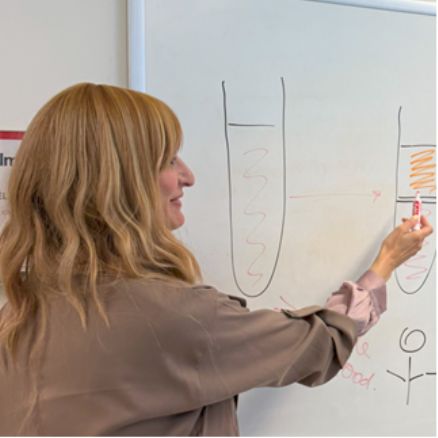 Dr. Hermelin in front of whiteboard