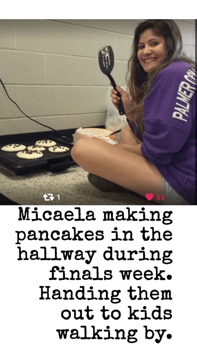 Micaela making pancakes in the hall
